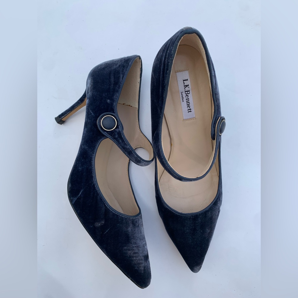 LK‎ Bennett Monica Velvet Mary Jane Courts Blue Size 40